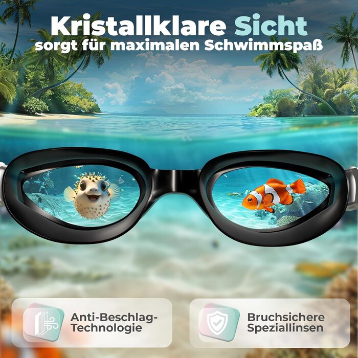 Дитячі маски для плавання Kidverse - 6-16 років, з UV-захистом та антизапотіваючим покриттям, чорні