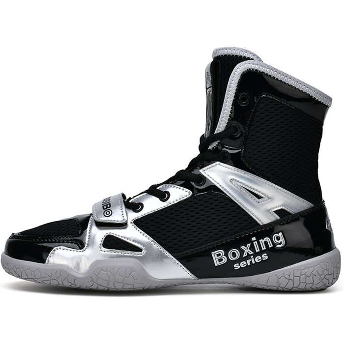 Боксерські кросівки для чоловіків. Зручні та дихаючі кросівки для боксу, єдиноборств, фітнесу та бодібілдингу. Білий, сірий, чорний, срібний кольори. Розмір EU 31