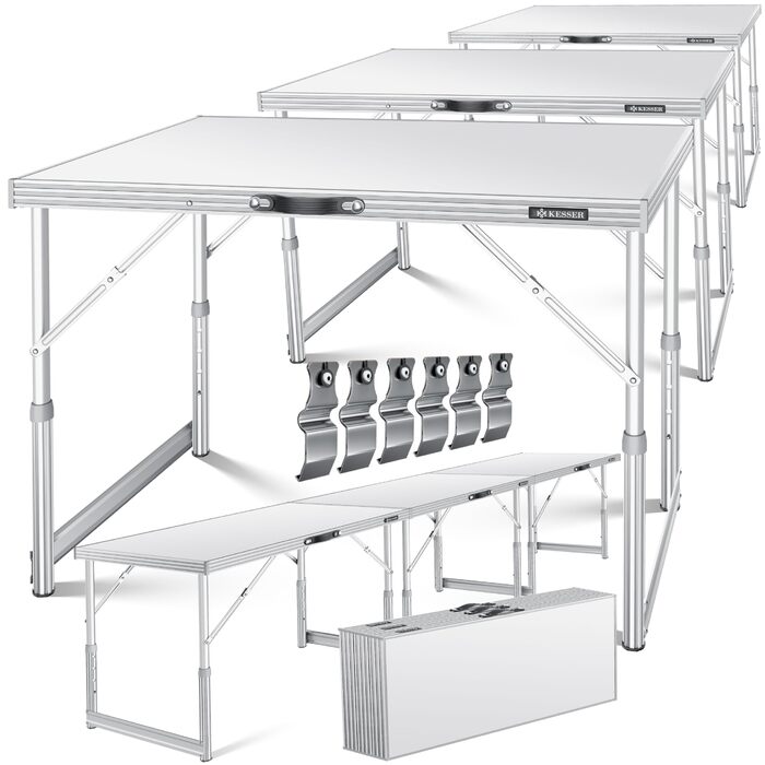 KESSER® Багатофункціональний стіл Profi 3-частини 100x60 см, білий - розкладний стіл для дому, ярмарку, кемпінгу, з навантаженням до 90 кг