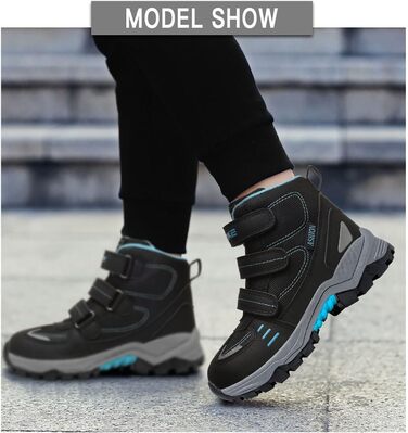 VITIKE Зимові черевики для дітей (хлопчики/дівчатка) - теплі, водонепроникні, для снігу та трекінгу, 33 EU, чорно-синій