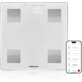 Розумні ваги Soehnle Shape Sense Connect Lite, аналіз складу тіла, з'єднання з додатком, вимірювання жиру, води, м'язової маси, LED-дисплей, білі