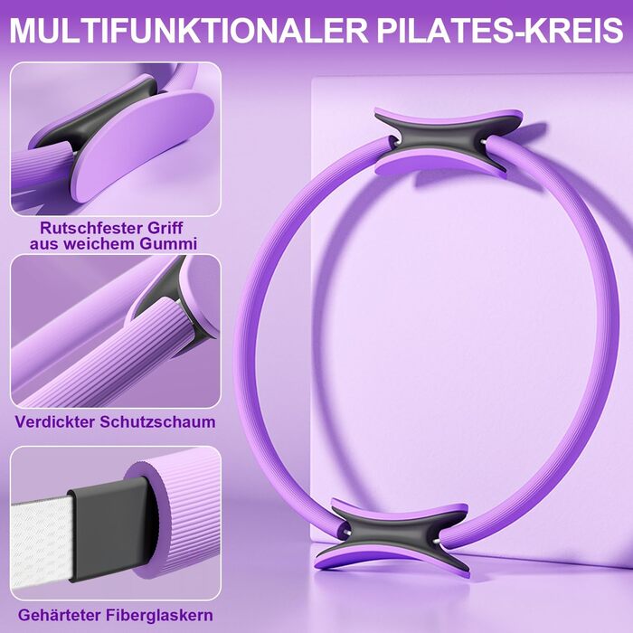 Набір для пілатесу вдома - 12 шт. (кільце 38 см, 5 еластичних стрічок, м'яч, інструкція)