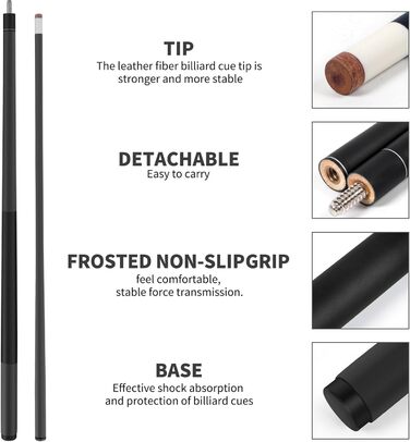 Набір для більярду Kmise Pool-Stick Set: професійний кий для більярду, 147 см, чорний. Підходить для гри вдома, в барі та в клубі.