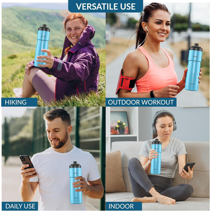 Ізотермічна велосипедна пляшка The Clean Hydration Co Sport 23, легко миється, для пиття під час їзди, синя глянцева
