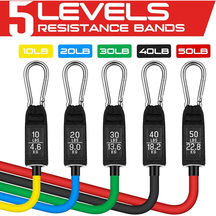 RENRANRING Резистентні еластичні стрічки для фітнесу, 150 lbs, набір з ручками та ременями для ніг, для тренування м'язів, формування тіла, фізіотерапії, кольори: рожевий, блакитний, сірий, чорний