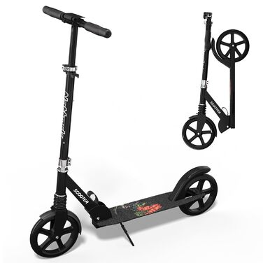 Nattork Kick Scooter з міцними колесами для підлітків та дорослих - чорний, вантажопідйомність 100 кг, амортизатор та регульоване кермо