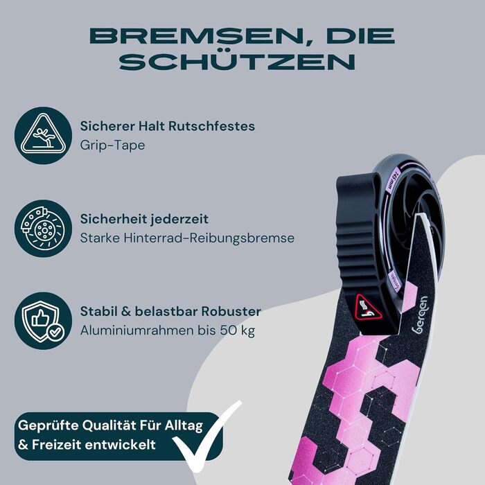 Самокат міський Bergen City Scooter Sonic - алюмінієвий, складаний, колеса PU 145мм, амортизатор, гальмо заднє, регулювання висоти, для дітей від 5 років, легкий, наклейка на деку (білий, чорний, рожевий)