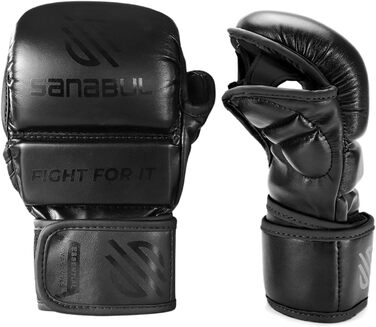 Рукавички для MMA Sanabul Essential 7oz | Тренувальні рукавички для змішаних єдиноборств | Гібридні спарингові рукавички (Чорні, S/M)