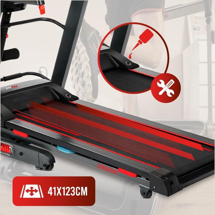Біговий тренажер FITFIU Fitness MC-500 зі складною конструкцією, автоматичним нахилом, 18 км/год, пульсометром, Bluetooth та підключенням до додатків (Kinomap, Spax, Zwift), площа бігового полотна 41x123 см, максимальне навантаження 120 кг