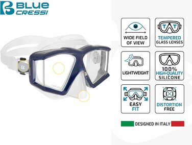 Маска для снорклінгу та дайвінгу Cressi Horizon Unisex з 4 окремими лінзами та трубкою Scilla Top Dry (комбо, прозора/морська блакитна)