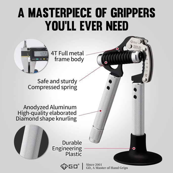 Регульований еспандер для пальців GD GRIP Iron Extender 90, 25–90 кг
