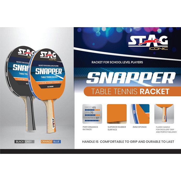 Стіл-тенісний ґрати Stag Iconic Snapper Series | Сірий та чорний | Професійна серія для тренувань | Яскравий дизайн