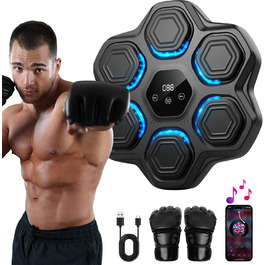 Музична боксівська машина Beatpunch LED з боксерськими рукавичками. Smart боксівська машина для дому, чорна. Підходить для дорослих та дітей.