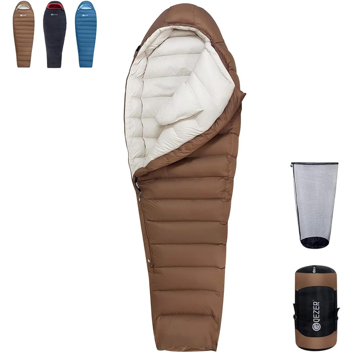 Пуховий спальний мішок для дорослих та дітей, легкий зимовий спальник Outdoor 8°C ~ -30°C для кемпінгу та альпінізму з 650 FP гусячим пухом