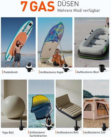 Акумуляторний насос для SUP, 22PSI, електричний, 12V DC, автоматичне відключення, 36W, Type C, для надувних SUP дощок, човнів, водного спорту (сірий)