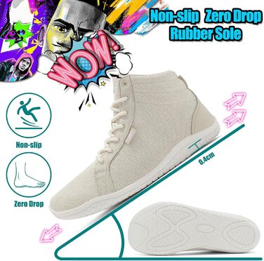 Босижні кросівки хай-топ для чоловіків та жінок. Широкі, легкі, зручні босижні кросівки для ходьби, трейлраннінгу, фітнесу. Zero Drop підошва, антиковзаюча, білі (47 EU, світло-хакі)