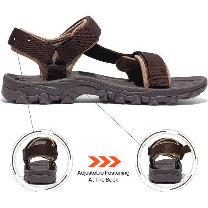Чоловічі літні сандалії NORTIV 8 для піших прогулянок, спорту та відпочинку на природі (44 EU, Коричневий)