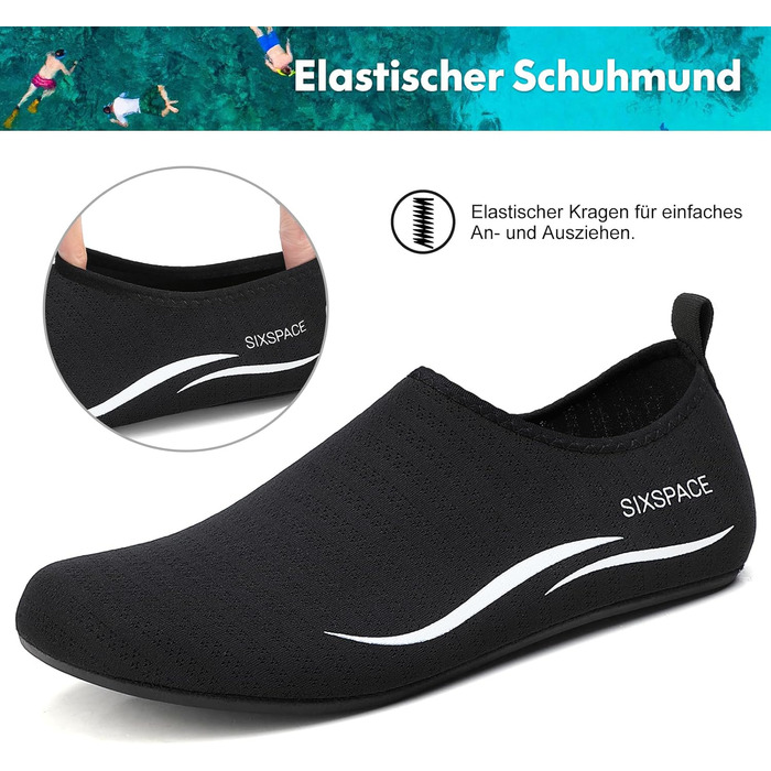 Шкарпетки для плавання Sixspace: жіночі шкарпетки для басейну, пляжу, моря та водних видів спорту (чорний, 38 EU)