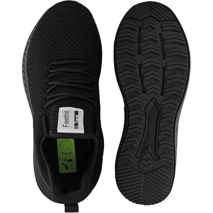 Чоловічі кросівки Feethit для бігу та спорту. Легкі, дихаючі, чорні, 45 EU. Неслизька гумова підошва.