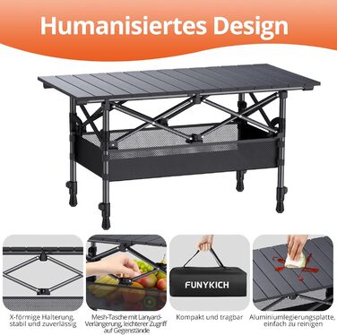 Складаний туристичний стіл Funyich 82x40 см з регулюванням висоти (44/70 см), з сітчастою кишенькою, для кемпінгу, пікніка, BBQ, саду