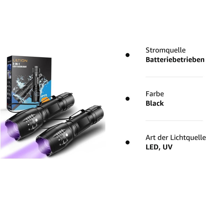 LED UV ліхтар MOWETOO 2 в 1, 395nm, детекція фальшивих грошей та сечі тварин, 4 режими, 40W, 2 шт.