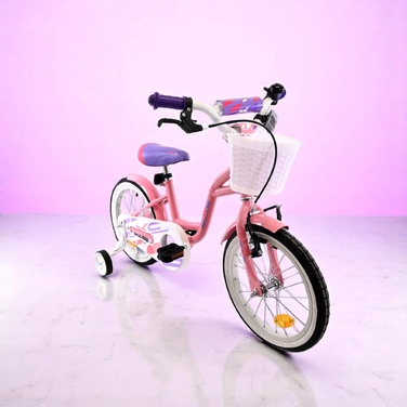 Рожевий дитячий велосипед для дівчаток 16 дюймів: легка рама, кошик та бічні допоміжні колеса