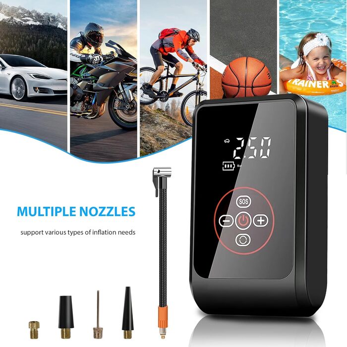 Електричний насос LOVPIS для велосипеда, авто, мотоцикла та м'ячів (150PSI, 4000mAh)