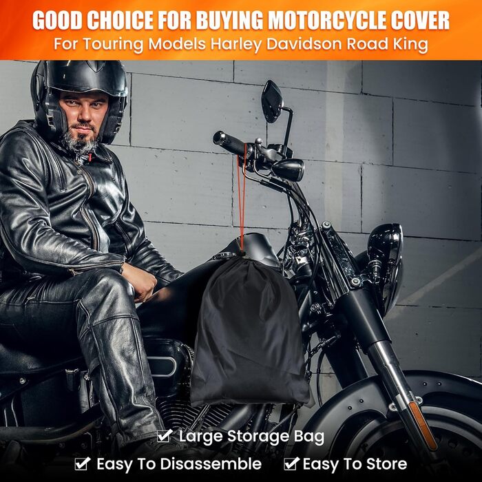 Водонепроникний чохол для мотоцикла Motorrad, 420D, зимовий, для туристичних моделей, захист від сонця, дощу та пилу, Deluxe Edition (274x111x142CM), чорно-помаранчевий