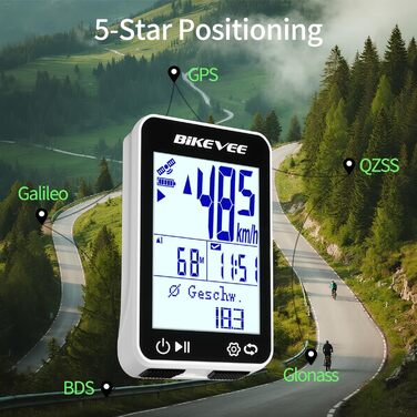 Велокомп'ютер GPS бездротовий, водонепроникний IPX7, 2.4'' FSTN дисплей, білий - з подовженим тримачем