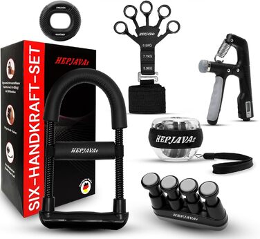 Набір для тренування рук HEPJAVA 6-в-1: тренажер пальців, хвату, передпліччя, гіроскопічна кулька, кільце для хвату, розтягувач пальців. Ідеально для силових тренувань та реабілітації