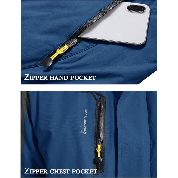 Зимова куртка KEFITEVD для чоловіків: водонепроникна, тепла, з капюшоном, softshell, флісова, розмір M, колір джинсовий блакитний