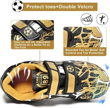 Дитячі футбольні бутси Unisex, чорно-золоті, розмір 28-37 EU, дихаючі, антиковзкі