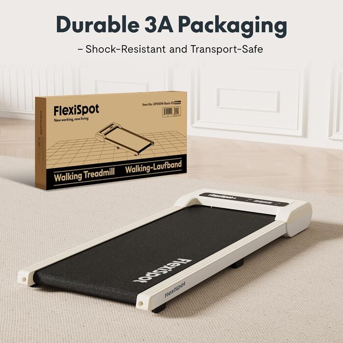 Тренажер для ходьби FlexiSpot Walking Pad 4 в 1 для дому та офісу, тихий біговий килимок з пультом та LED дисплеєм (Basic, White)
