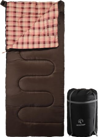 Спальний мішок REDCAMP XL з бавовни, теплий, з капюшоном, фланелевий, компактний, 3-4 сезони, для дорослих та дітей, для кемпінгу, риболовлі, зимовий, коричневий, 2lbs наповнювач