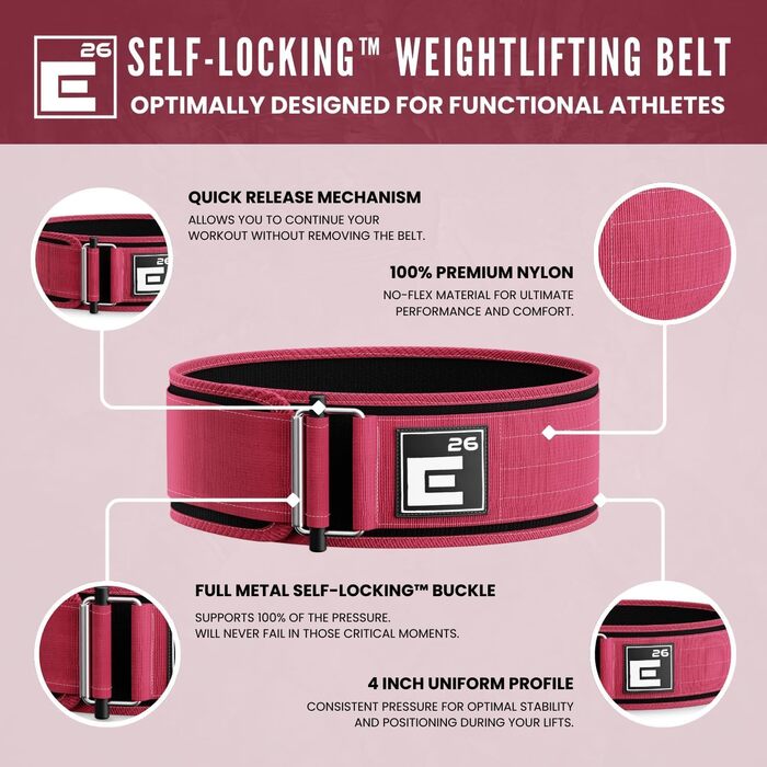 Пояс для важкої атлетики Element 26 Miami Pink - регульований, для CrossFit, пауерліфтингу, олімпійських видів спорту