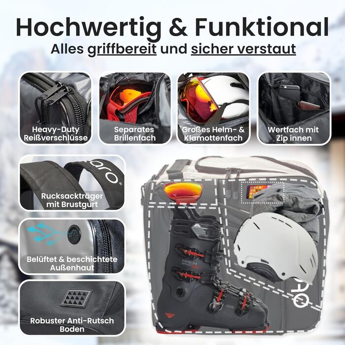 Чохол для лижних черевиків Otaro з відділенням для шолома | Сумка для лиж, шолома та аксесуарів | Водонепроникний, міцний | Чохол для лижних черевиків Otaro (57L, білий)