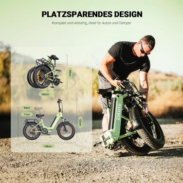 Електровелосипед ESKUTE Star, складаний, 20 дюймів, Fat Tire, 36V 25Ah, до 120 км, алюмінієвий, 7 швидкостей, для чоловіків і жінок, MTB, для пляжу та снігу