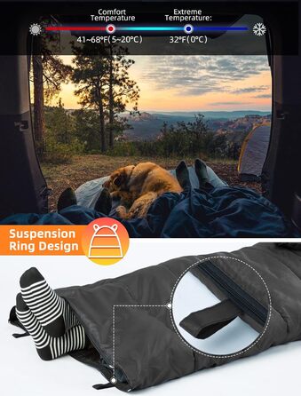 Сплячий мішок Forceatt Winter 4 Seasons -7~20°C для дорослих, чорний, 210x80 см, водовідштовхуючий, 1.8 кг