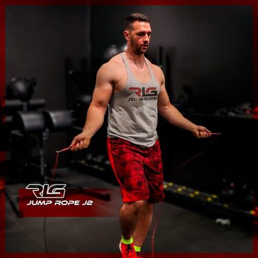 Скакалка для кросфіту RL Grips® з алюмінієвого сплаву з неслизькою ручкою - Скакалка з тросом 2 мм - Скакалка для кардіо, фітнесу, тренажерного залу, чорна (скакалка + запасні частини)
