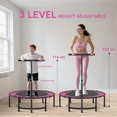 Трамплін для фітнесу HOMCOM 45' з регульованою ручкою, складний міні-трамплін для занять спортом вдома, витримує до 150 кг, рожевий