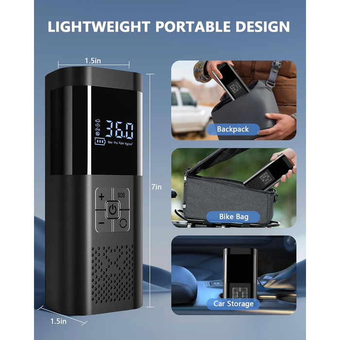 Електрична повітряна помпа SERVOMASTER з манометром, акумуляторна, 150 PSI, LED, для велосипеда, авто, мотоцикла