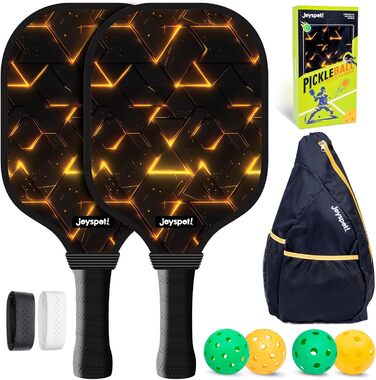 Набір для піклболу JOY SPOT! 2 ракетки + 4 м'ячі + сумка – Легкі ракетки з скловолокном для чоловіків, жінок та початківців – Для гри в приміщенні та на вулиці (Lava)