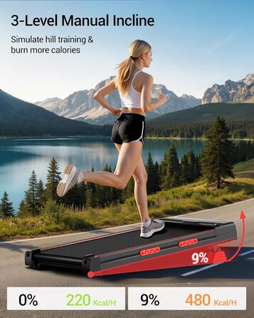 Walking Pad з нахилом 15% та швидкістю 10 км/год: компактний біговий тренажер для дому та офісу, LED-дисплей, пульт дистанційного керування, 2.5PS, максимальне навантаження 136 кг, тиха робота
