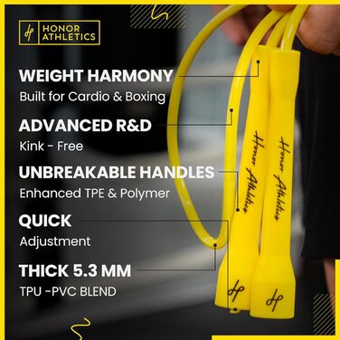 Скакалка для боксу Honor Athletics Pro Boxing Seil 3.0, 5,3 мм, регульована, TPU-PVC, для чоловіків та жінок, для залу та вулиці