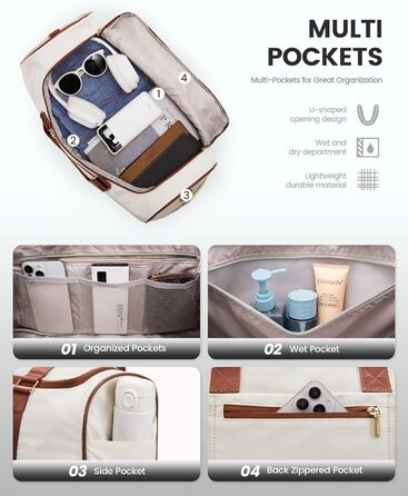 Сумка-валіза LOVEVOOK 37L, 3-в-1: валіза, сумка для пологів, спортивна сумка. Водостійка, з відділенням для взуття та мокрих речей. Підходить для подорожей, спорту, відпустки. (M, Бежево-чорно-коричневий)