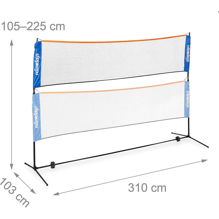 М'яка сітка для бадмінтону Relaxdays з регулюванням висоти до 225 см, з підставкою, чорно-синя