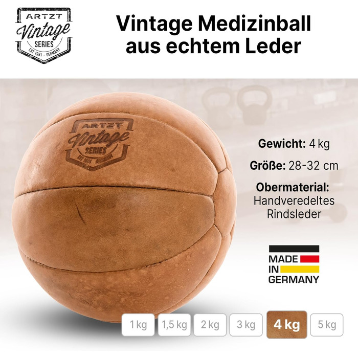 ARTZT Vintage Medizinбол зі шкіри для кросфіту та фітнесу, ручна робота, Німеччина