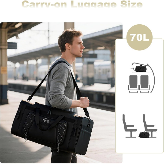 Спортивна сумка для подорожей BAGZY 70 л, велика водонепроникна дорожня сумка-даффл для залу, кемпінгу та відпустки (Жовто-синя)