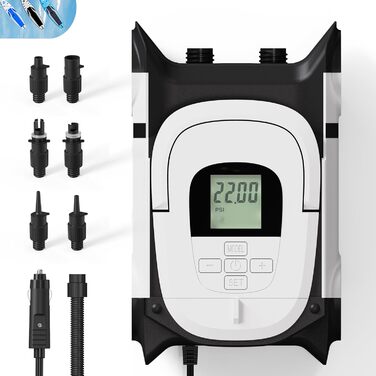 Насос для SUP-дошки GICLE 22PSI, електричний, портативний, для надувних SUP, човнів, водних видів спорту, білий/чорний