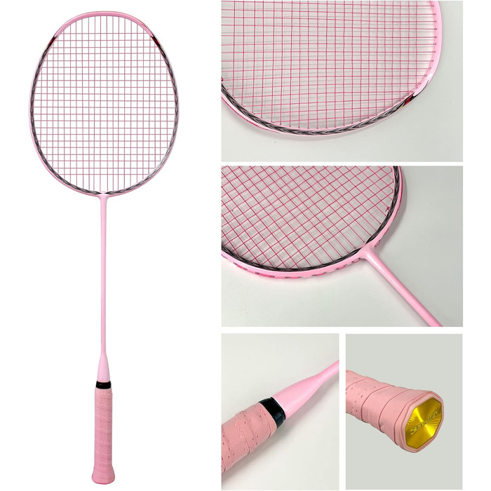 Ракетка для бадмінтону Senston N80 Ultraleicht Graphit з карбоновим волокном та сумкою (6U рожева)